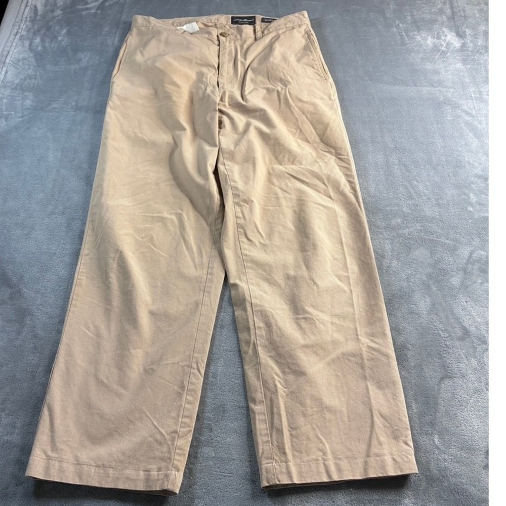 Eddie Bauer Men's Relaxed Fit 100% Cotton Chino Pants Tan Cotton Size 33x29-READ